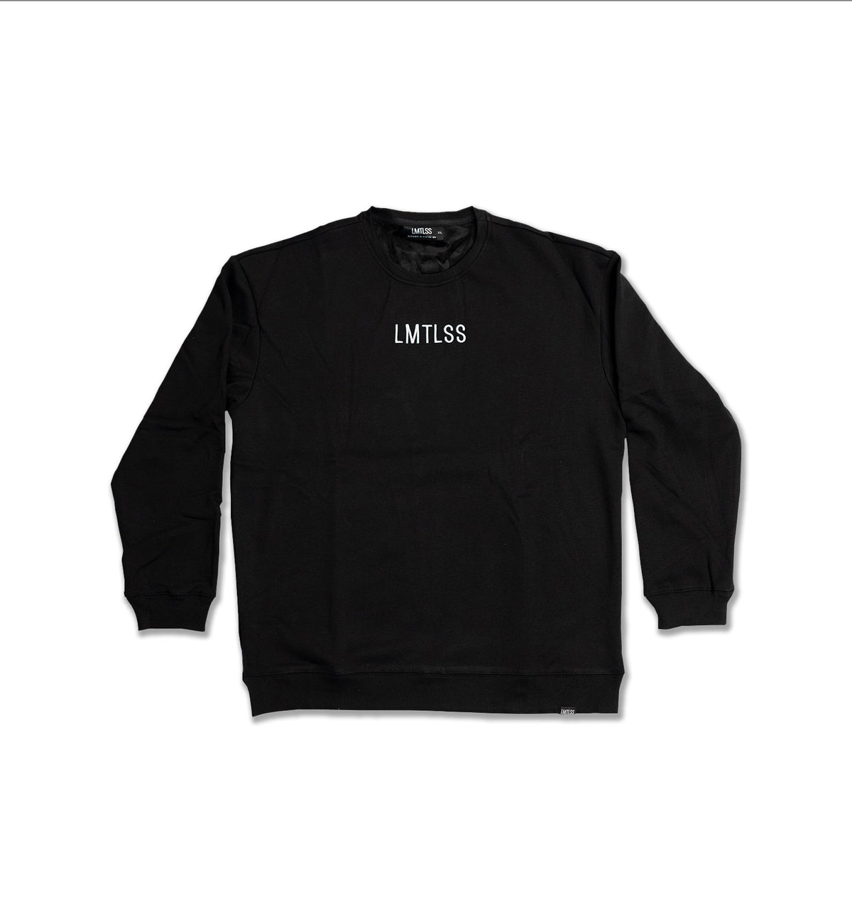 LMTLSS Velvet Crewneck in black — flat lay